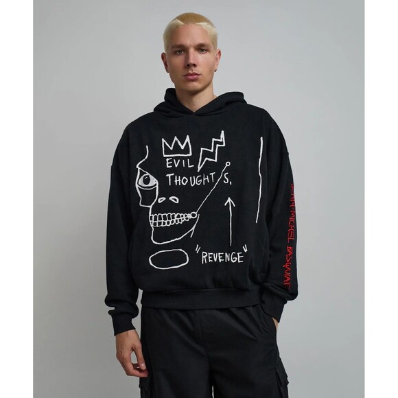 Reason Basquiat Hoodie Men’s Large Black White Evil Thoughts Graphic - Picture 4 of 16